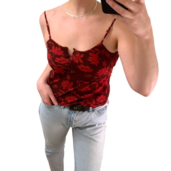ASTR THE LABEL Reversible Burgundy Red Floral Spaghetti Strap Camisole Tank Top - Picture 7 of 16